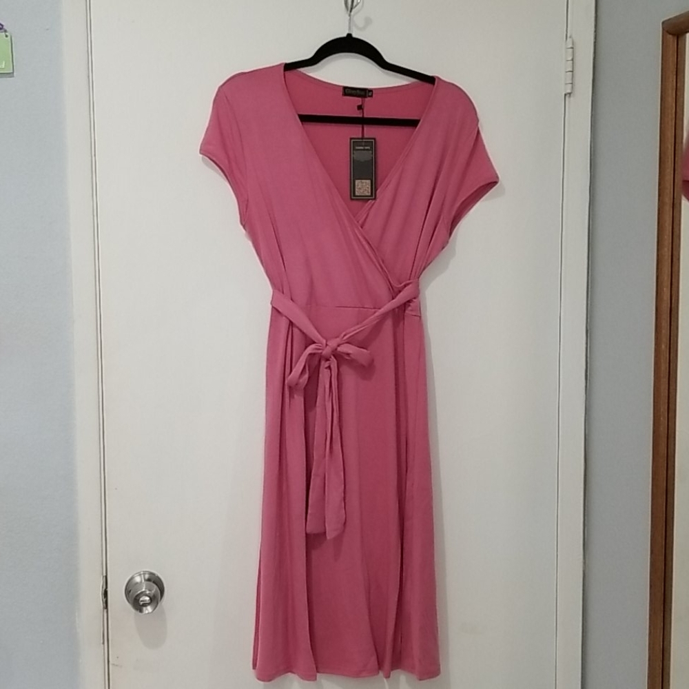 Glory Star Wrap V Neck Dress A line, Pink